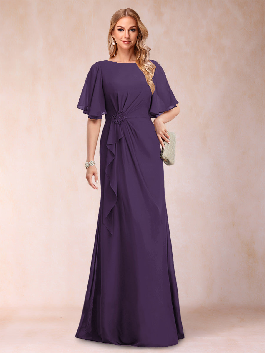 A-Line/Princess Scoop Black Chiffon Mother of the Bride Dresses with Appliques &amp; Ruffles