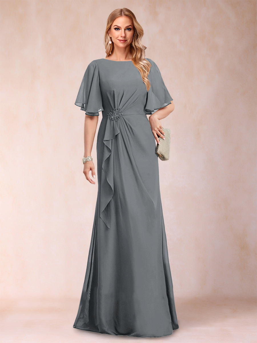 A-Line/Princess Scoop Black Chiffon Mother of the Bride Dresses with Appliques &amp; Ruffles