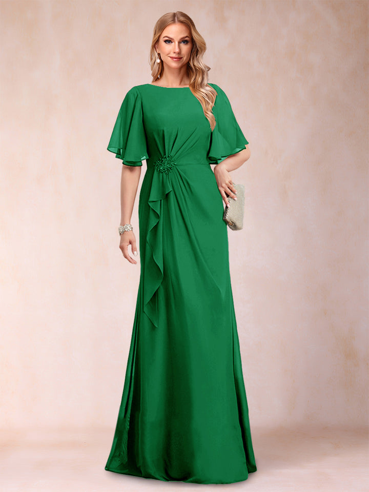A-Line/Princess Scoop Black Chiffon Mother of the Bride Dresses with Appliques &amp; Ruffles