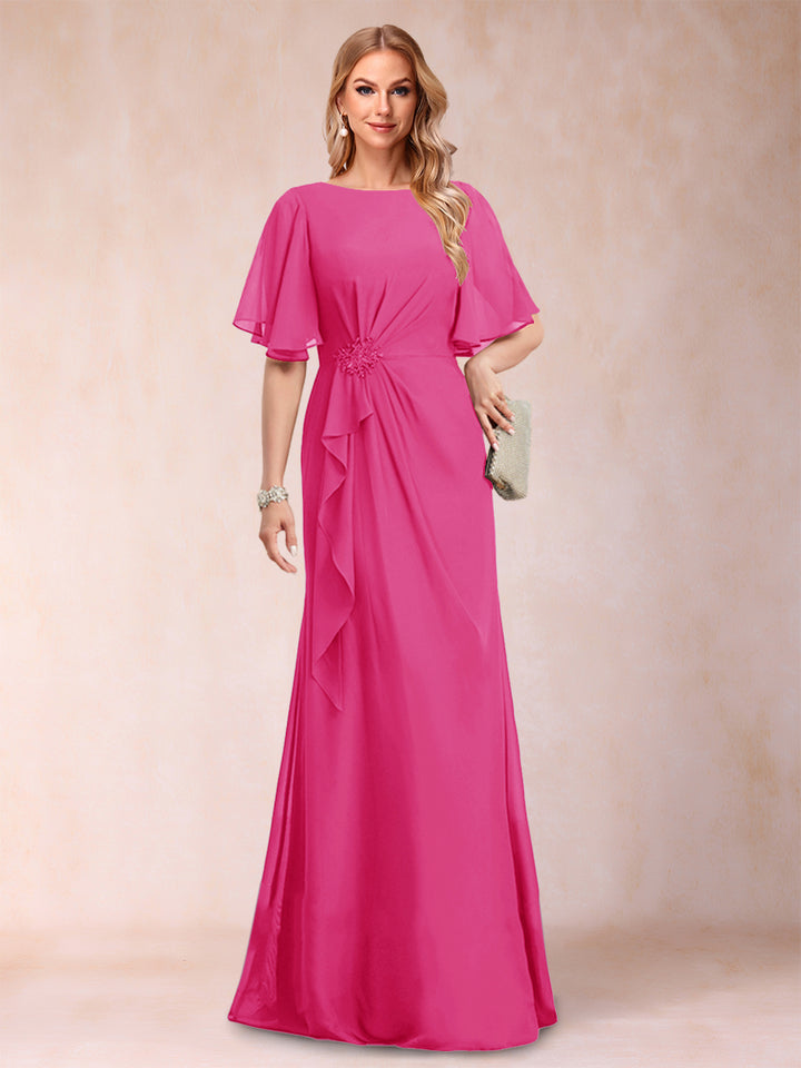 A-Line/Princess Scoop Black Chiffon Mother of the Bride Dresses with Appliques &amp; Ruffles