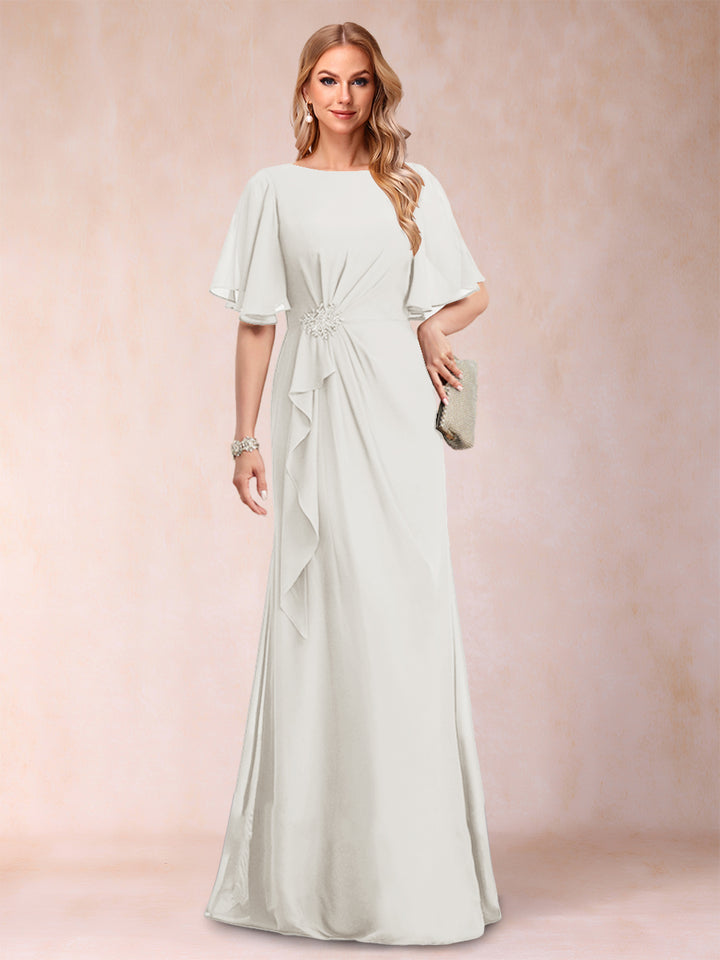 A-Line/Princess Scoop Black Chiffon Mother of the Bride Dresses with Appliques &amp; Ruffles