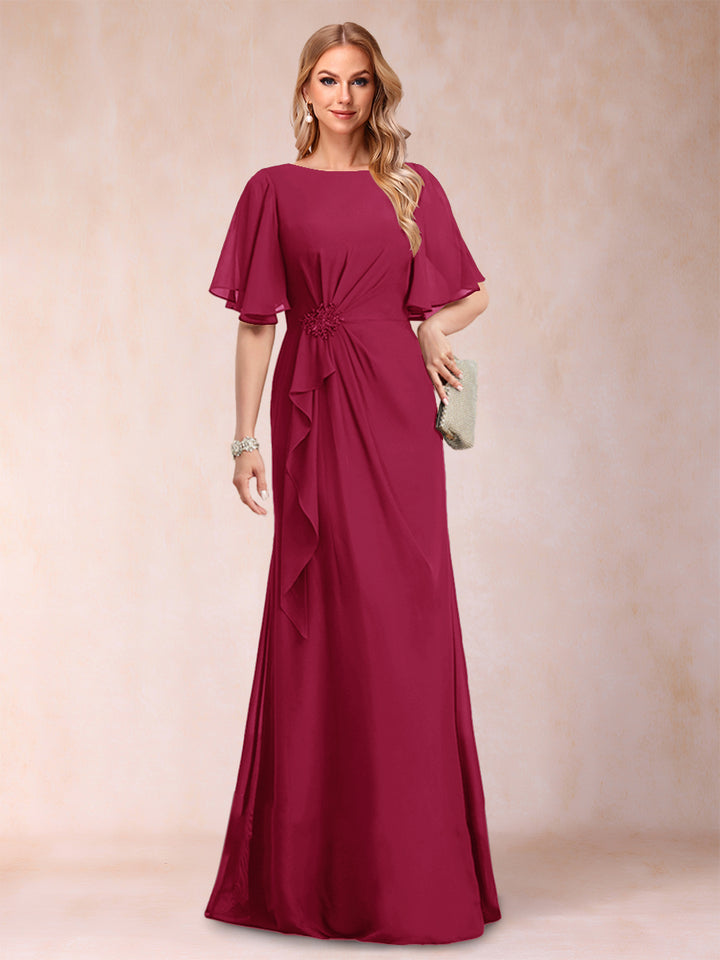 A-Line/Princess Scoop Black Chiffon Mother of the Bride Dresses with Appliques &amp; Ruffles