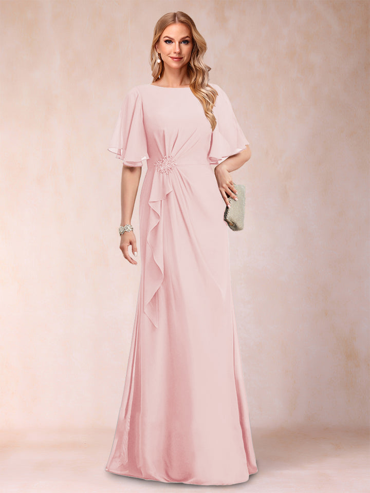 A-Line/Princess Scoop Black Chiffon Mother of the Bride Dresses with Appliques &amp; Ruffles