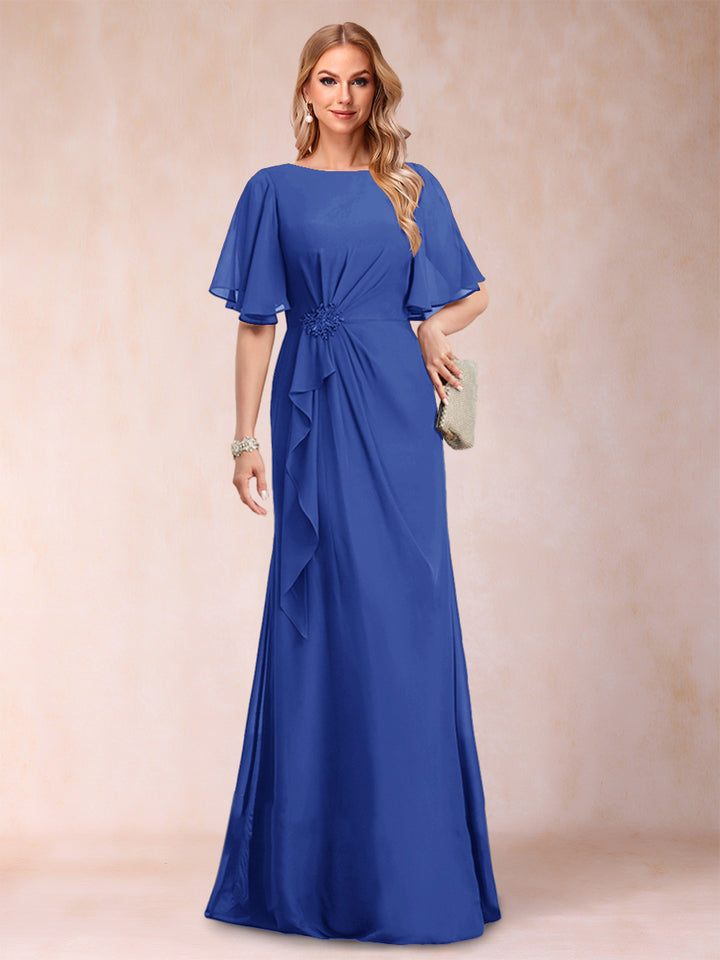 A-Line/Princess Scoop Black Chiffon Mother of the Bride Dresses with Appliques &amp; Ruffles
