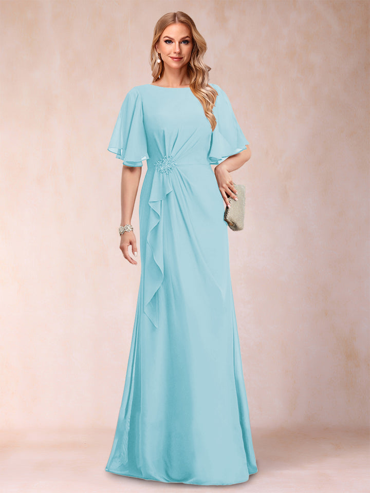 A-Line/Princess Scoop Black Chiffon Mother of the Bride Dresses with Appliques &amp; Ruffles