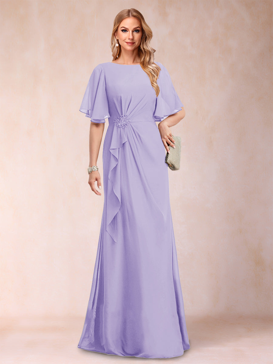 A-Line/Princess Scoop Black Chiffon Mother of the Bride Dresses with Appliques &amp; Ruffles