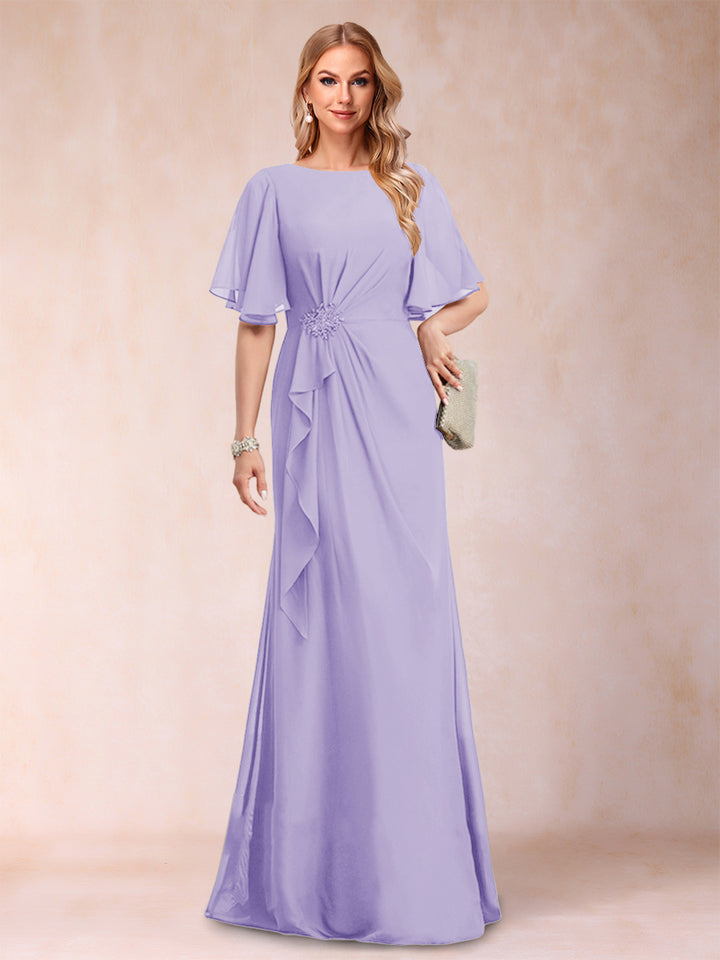 A-Line/Princess Scoop Black Chiffon Mother of the Bride Dresses with Appliques &amp; Ruffles