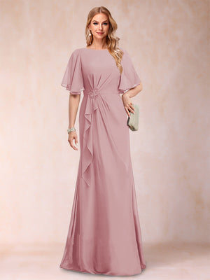 A-Line/Princess Scoop Black Chiffon Mother of the Bride Dresses with Appliques & Ruffles