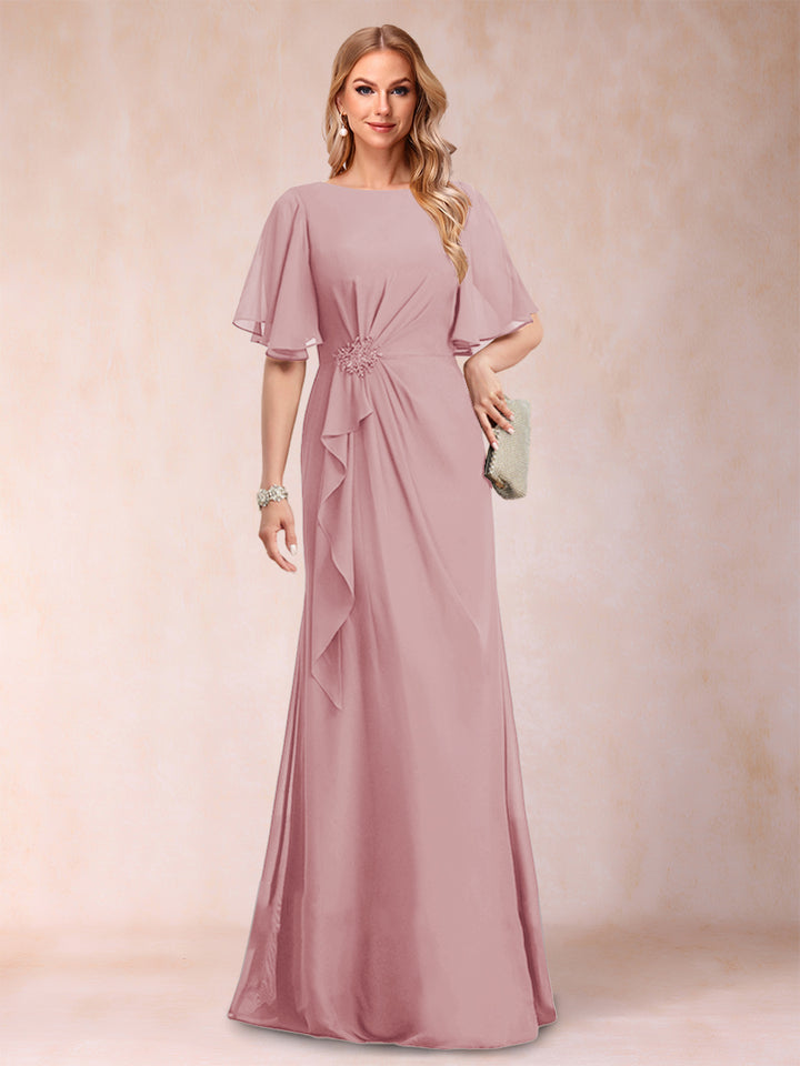 A-Line/Princess Scoop Black Chiffon Mother of the Bride Dresses with Appliques &amp; Ruffles