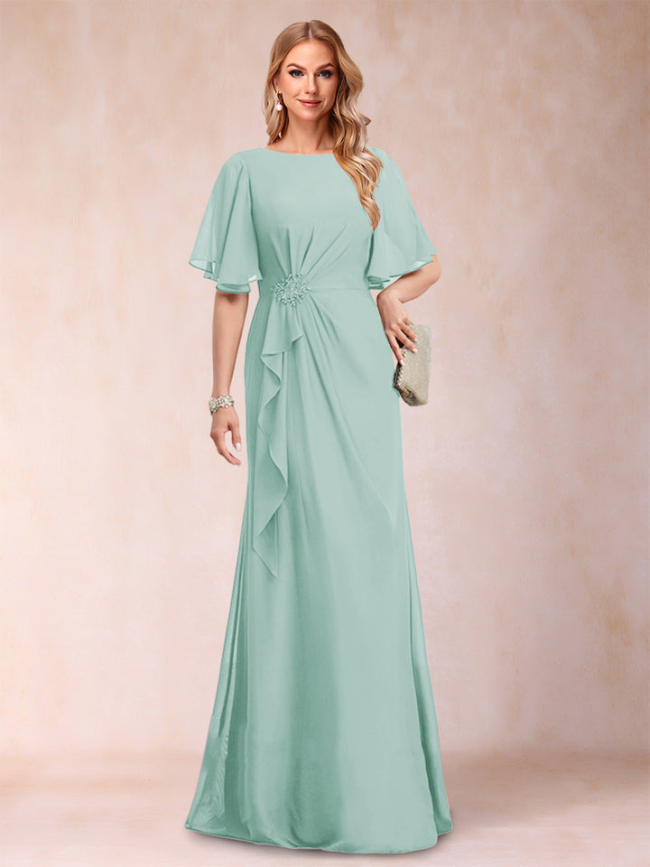 A-Line/Princess Scoop Black Chiffon Mother of the Bride Dresses with Appliques &amp; Ruffles