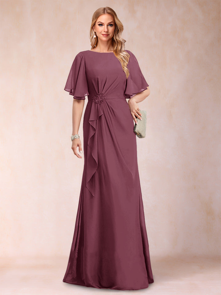A-Line/Princess Scoop Black Chiffon Mother of the Bride Dresses with Appliques &amp; Ruffles