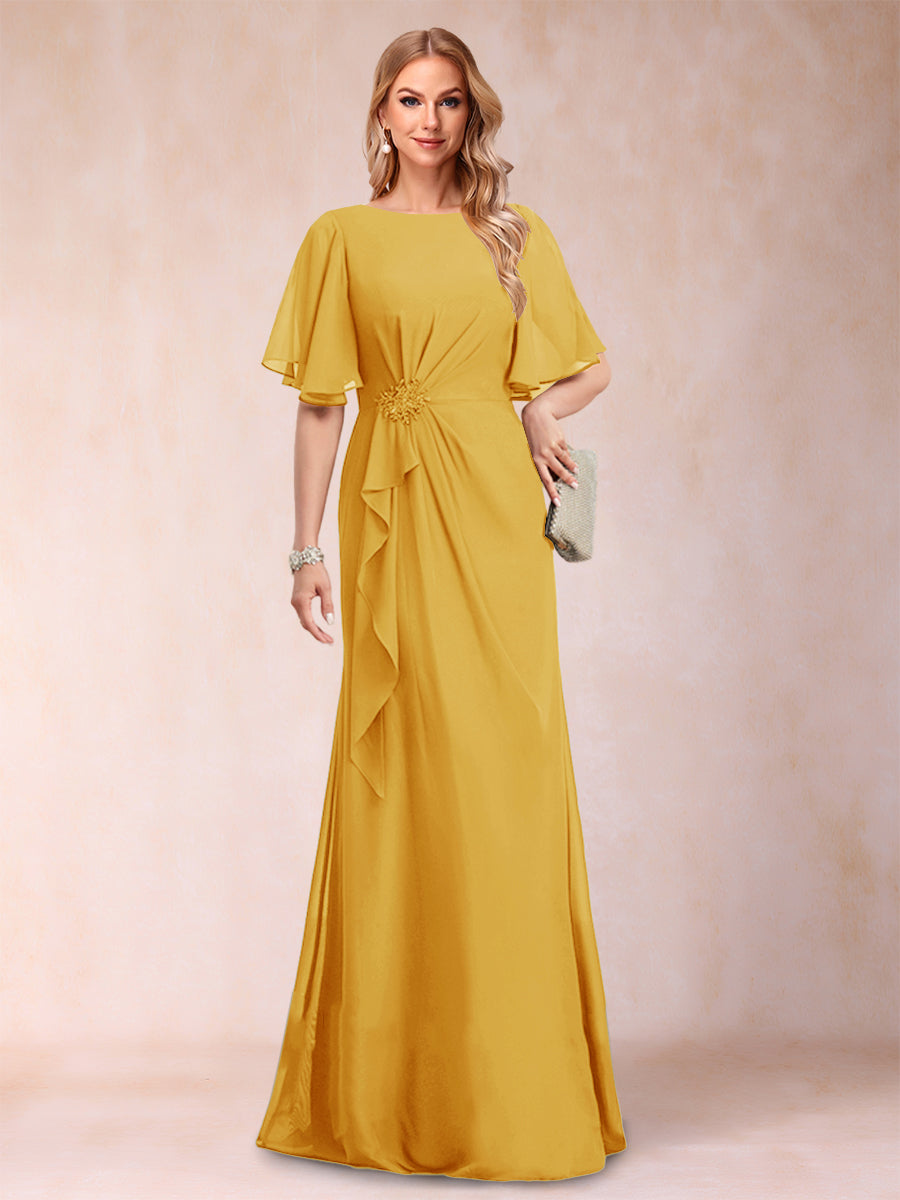 A-Line/Princess Scoop Black Chiffon Mother of the Bride Dresses with Appliques &amp; Ruffles