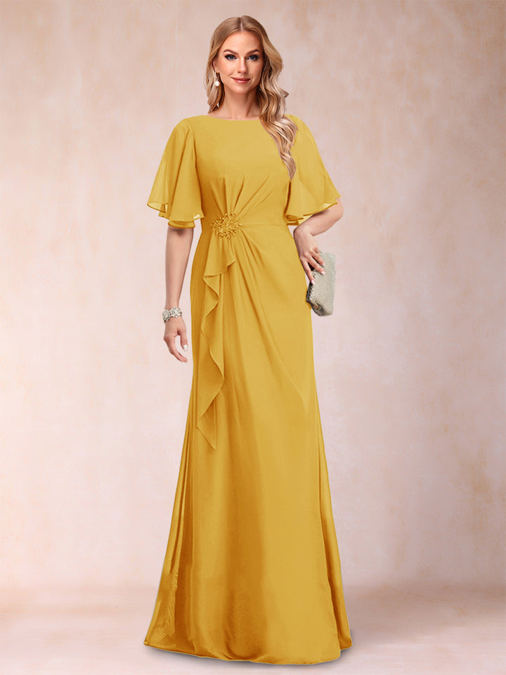 A-Line/Princess Scoop Black Chiffon Mother of the Bride Dresses with Appliques &amp; Ruffles