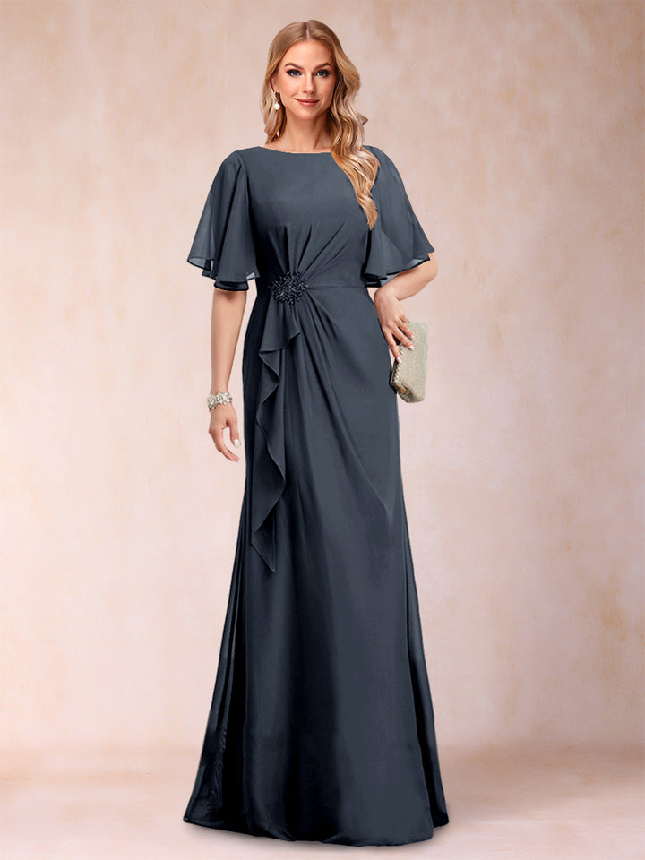 A-Line/Princess Scoop Black Chiffon Mother of the Bride Dresses with Appliques &amp; Ruffles