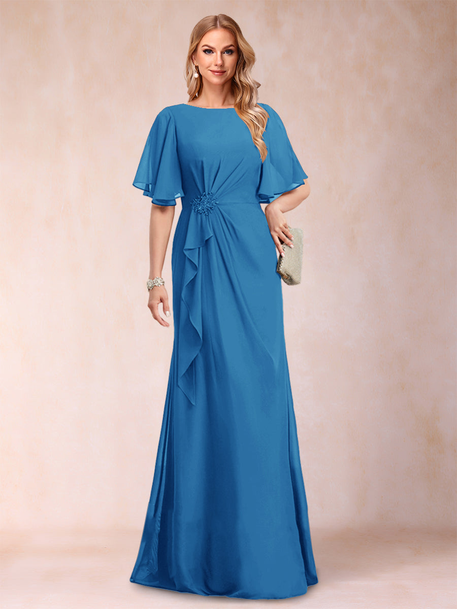 A-Line/Princess Scoop Black Chiffon Mother of the Bride Dresses with Appliques &amp; Ruffles