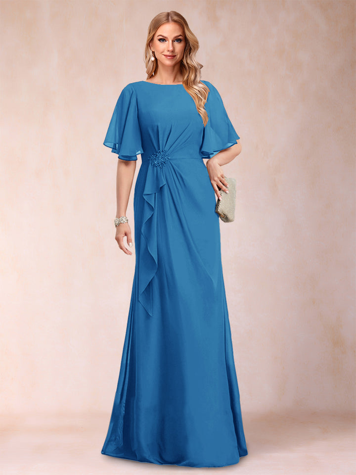A-Line/Princess Scoop Black Chiffon Mother of the Bride Dresses with Appliques &amp; Ruffles