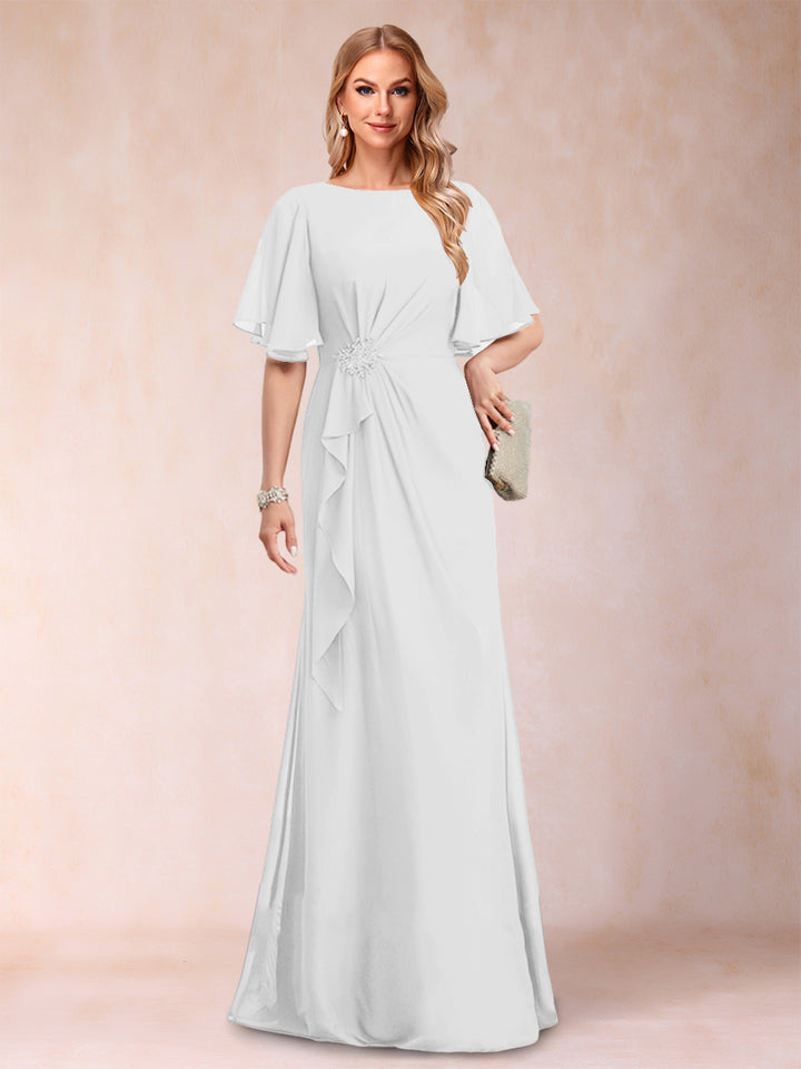 A-Line/Princess Scoop Black Chiffon Mother of the Bride Dresses with Appliques &amp; Ruffles
