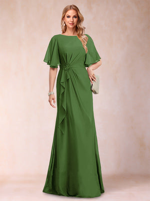 A-Line/Princess Scoop Black Chiffon Mother of the Bride Dresses with Appliques & Ruffles