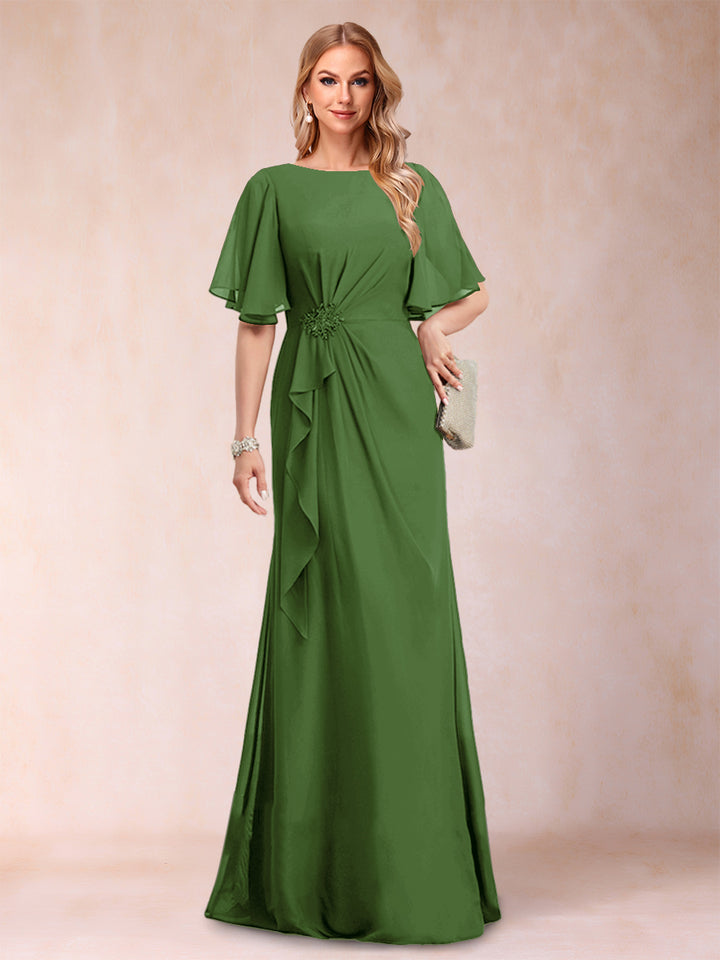 A-Line/Princess Scoop Black Chiffon Mother of the Bride Dresses with Appliques &amp; Ruffles