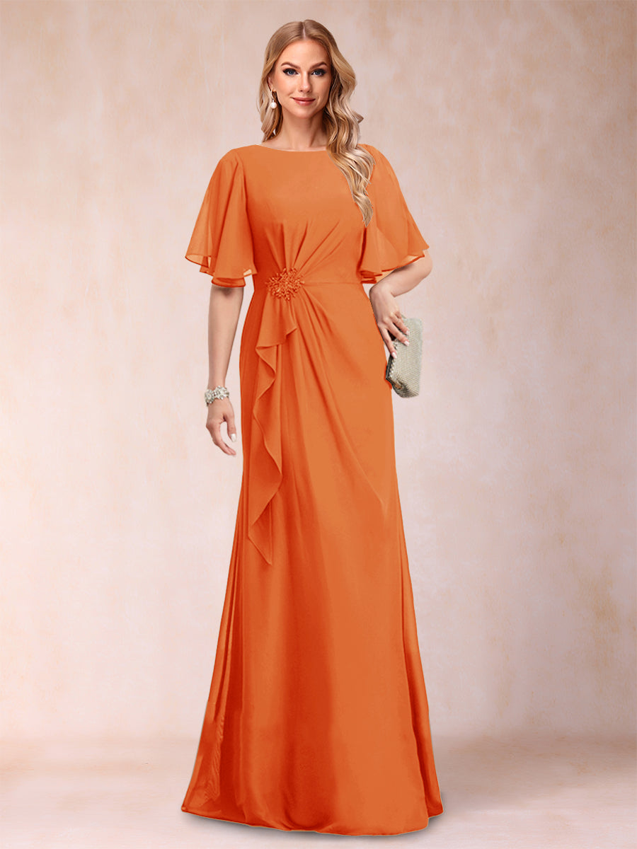 A-Line/Princess Scoop Black Chiffon Mother of the Bride Dresses with Appliques &amp; Ruffles