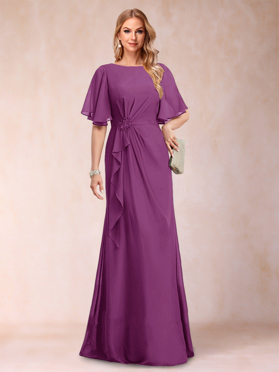 A-Line/Princess Scoop Black Chiffon Mother of the Bride Dresses with Appliques &amp; Ruffles