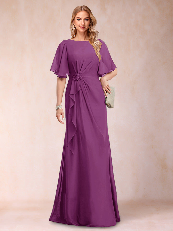 A-Line/Princess Scoop Black Chiffon Mother of the Bride Dresses with Appliques &amp; Ruffles
