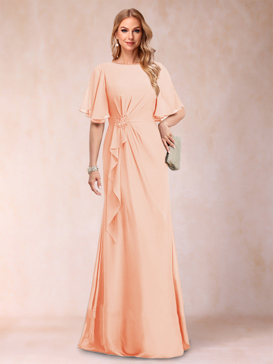 A-Line/Princess Scoop Black Chiffon Mother of the Bride Dresses with Appliques &amp; Ruffles
