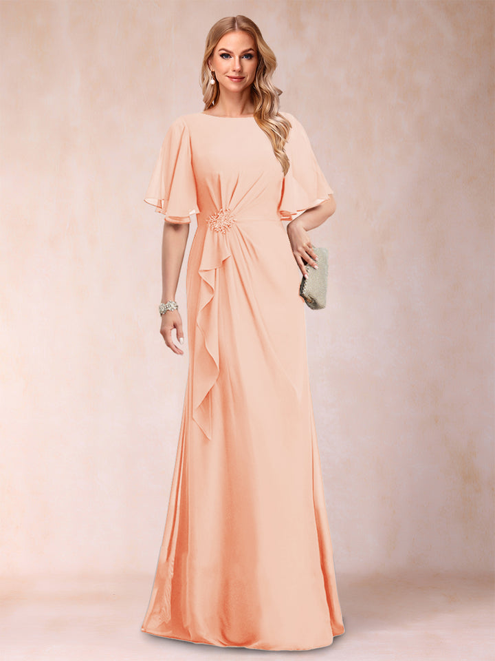 A-Line/Princess Scoop Black Chiffon Mother of the Bride Dresses with Appliques &amp; Ruffles