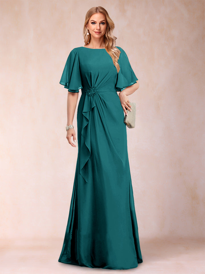 A-Line/Princess Scoop Black Chiffon Mother of the Bride Dresses with Appliques &amp; Ruffles