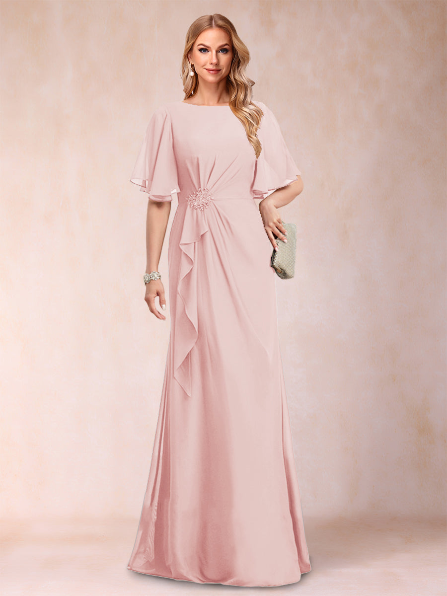 A-Line/Princess Scoop Black Chiffon Mother of the Bride Dresses with Appliques &amp; Ruffles