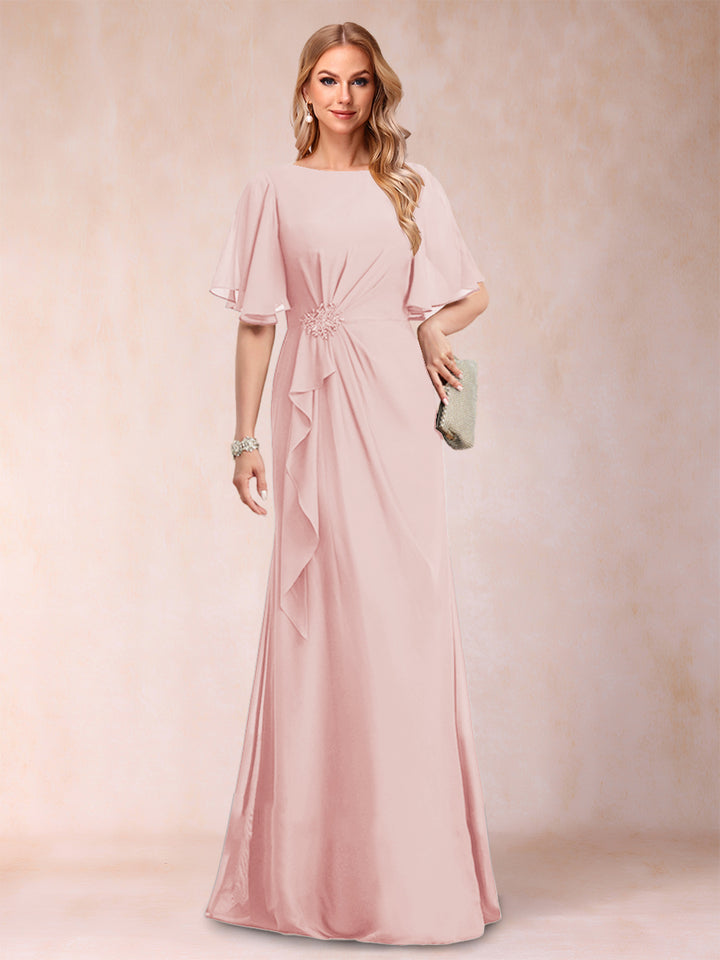 A-Line/Princess Scoop Black Chiffon Mother of the Bride Dresses with Appliques &amp; Ruffles