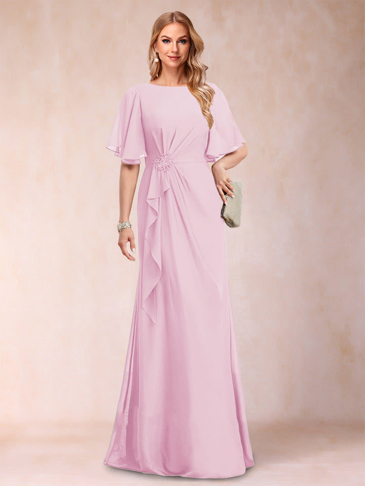 A-Line/Princess Scoop Black Chiffon Mother of the Bride Dresses with Appliques &amp; Ruffles