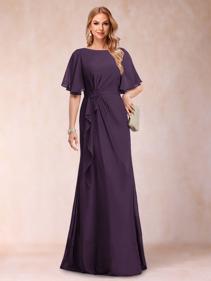 A-Line/Princess Scoop Black Chiffon Mother of the Bride Dresses with Appliques &amp; Ruffles