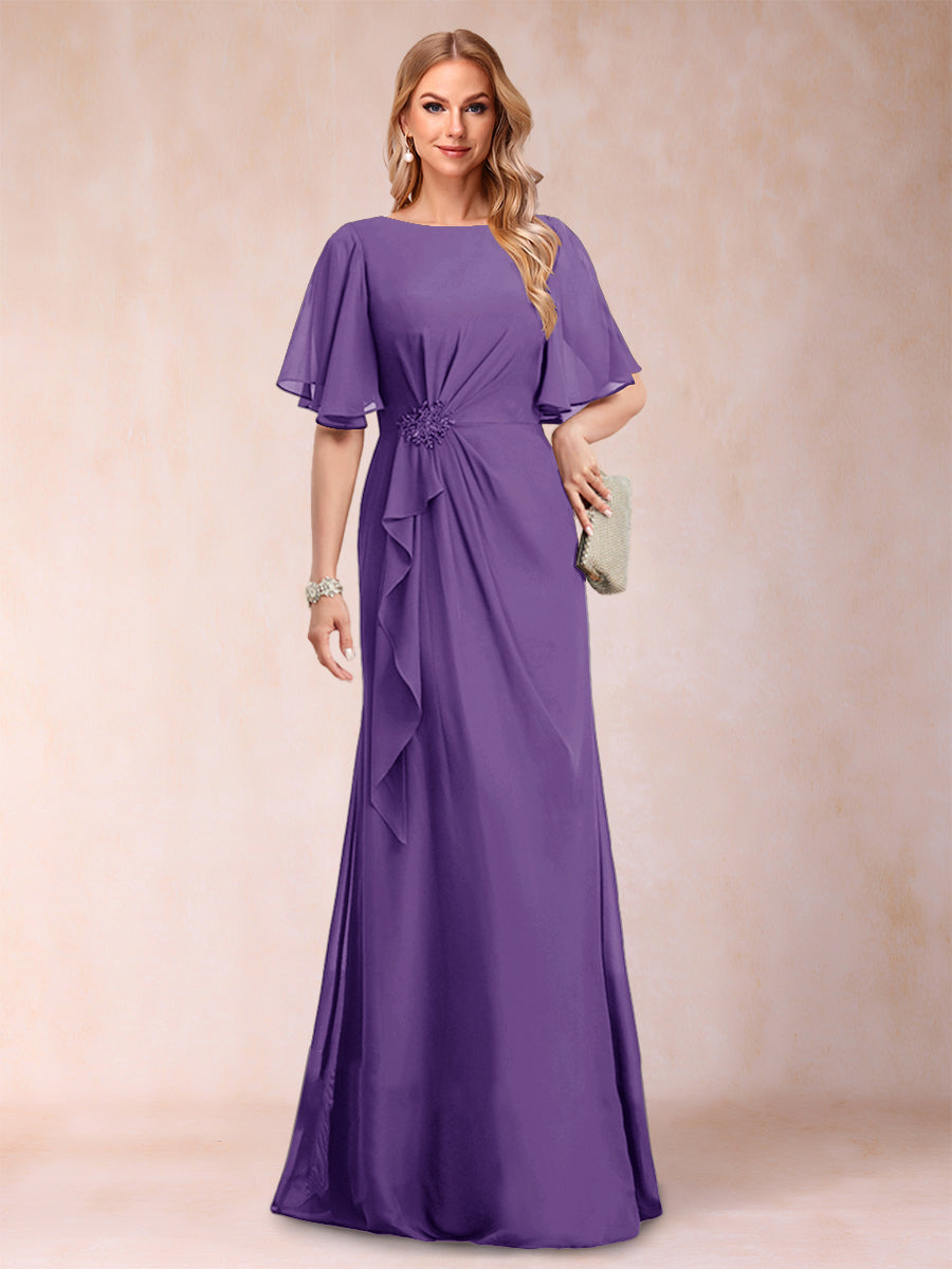 A-Line/Princess Scoop Black Chiffon Mother of the Bride Dresses with Appliques &amp; Ruffles