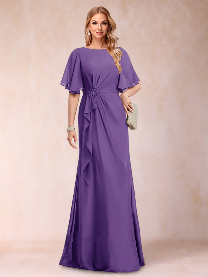 A-Line/Princess Scoop Black Chiffon Mother of the Bride Dresses with Appliques &amp; Ruffles