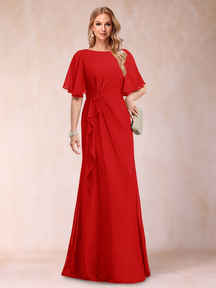 A-Line/Princess Scoop Black Chiffon Mother of the Bride Dresses with Appliques &amp; Ruffles