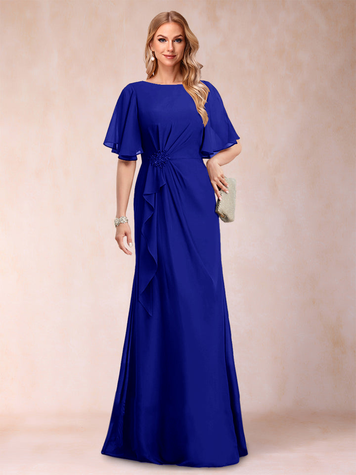 A-Line/Princess Scoop Black Chiffon Mother of the Bride Dresses with Appliques &amp; Ruffles