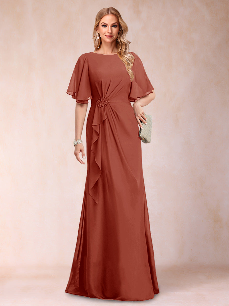 A-Line/Princess Scoop Black Chiffon Mother of the Bride Dresses with Appliques &amp; Ruffles