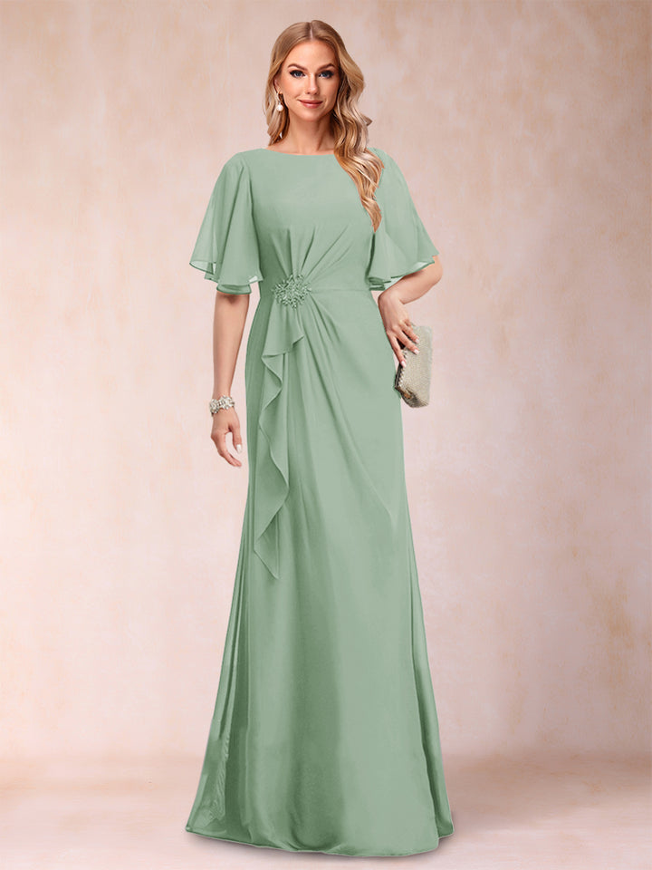 A-Line/Princess Scoop Black Chiffon Mother of the Bride Dresses with Appliques &amp; Ruffles