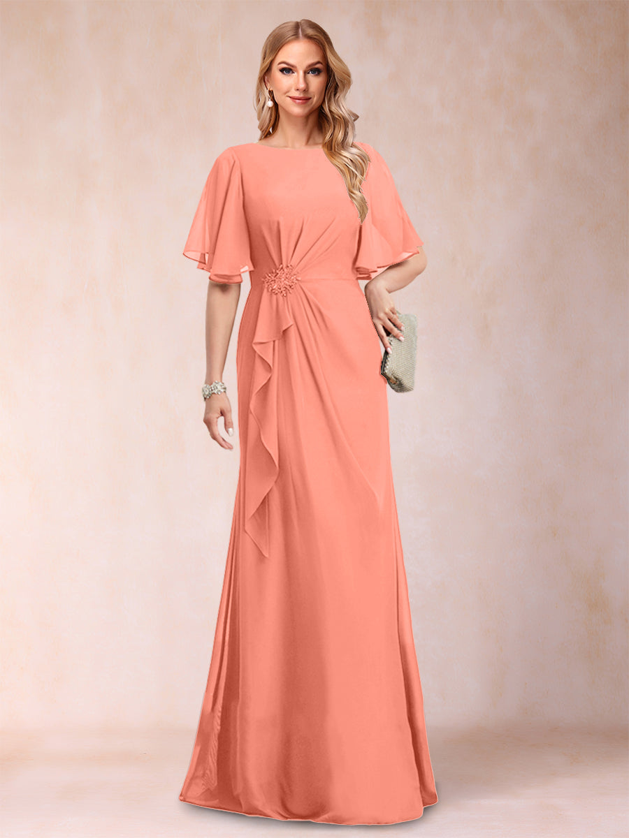 A-Line/Princess Scoop Black Chiffon Mother of the Bride Dresses with Appliques &amp; Ruffles
