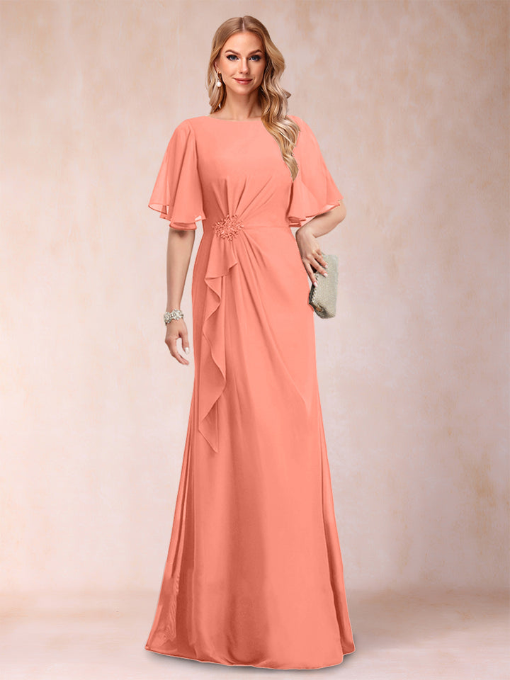 A-Line/Princess Scoop Black Chiffon Mother of the Bride Dresses with Appliques &amp; Ruffles