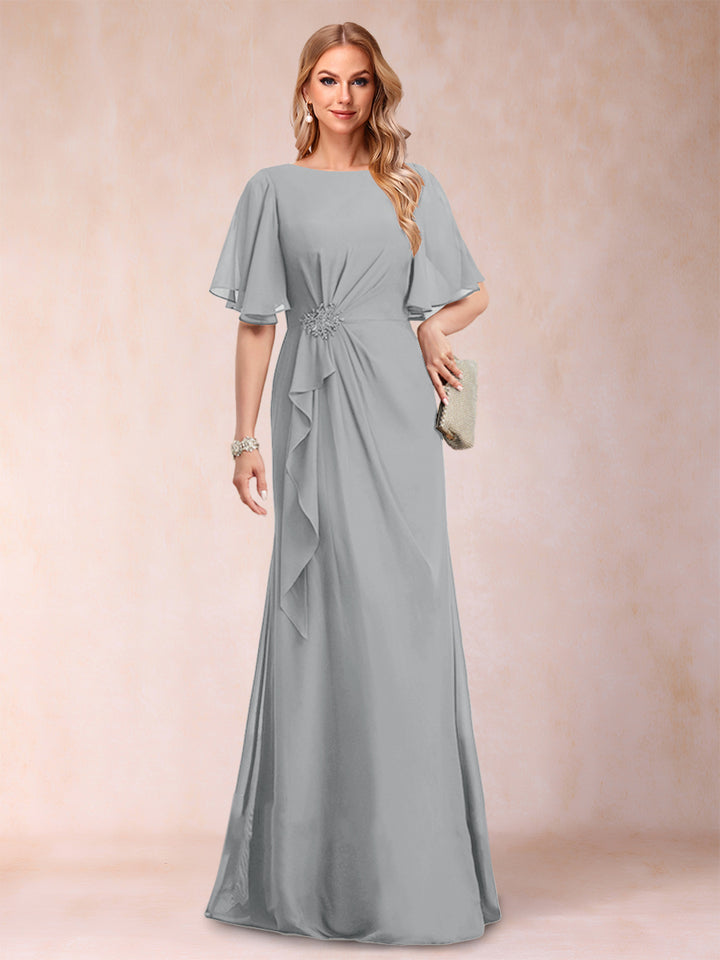 A-Line/Princess Scoop Black Chiffon Mother of the Bride Dresses with Appliques &amp; Ruffles
