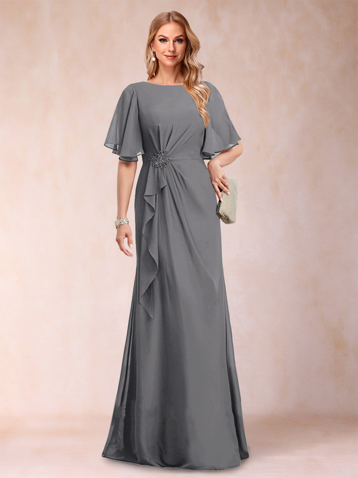 A-Line/Princess Scoop Black Chiffon Mother of the Bride Dresses with Appliques &amp; Ruffles