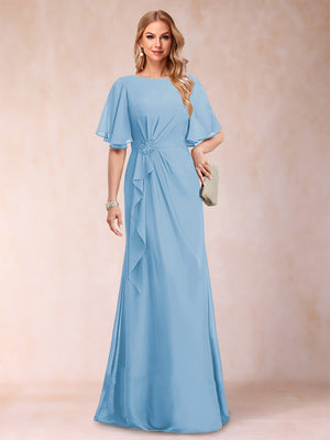 A-Line/Princess Scoop Black Chiffon Mother of the Bride Dresses with Appliques & Ruffles