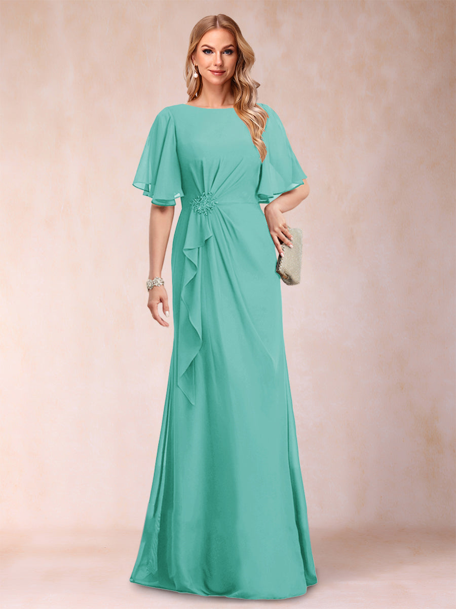 A-Line/Princess Scoop Black Chiffon Mother of the Bride Dresses with Appliques &amp; Ruffles