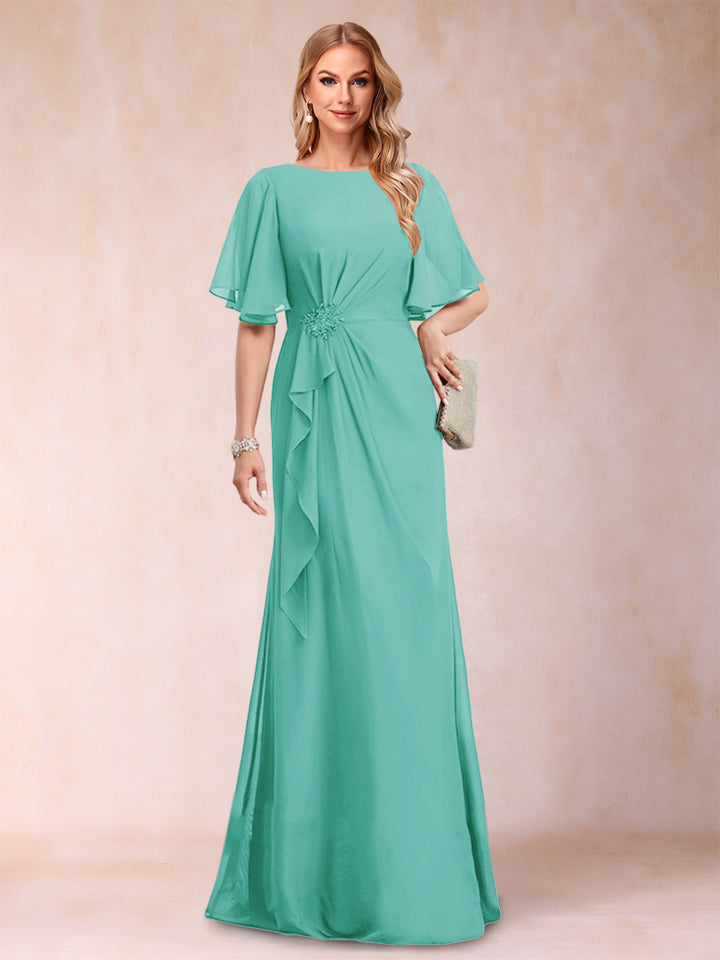 A-Line/Princess Scoop Black Chiffon Mother of the Bride Dresses with Appliques &amp; Ruffles