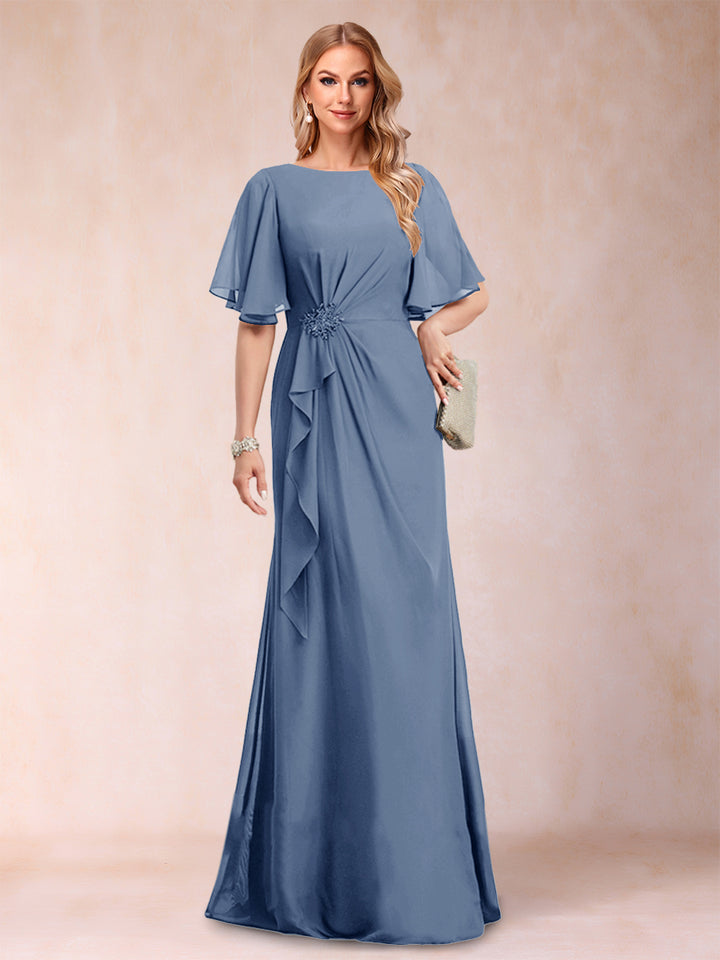 A-Line/Princess Scoop Black Chiffon Mother of the Bride Dresses with Appliques &amp; Ruffles