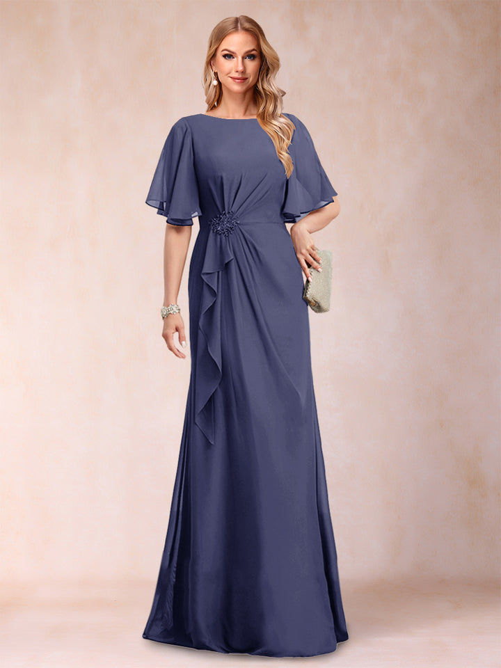 A-Line/Princess Scoop Black Chiffon Mother of the Bride Dresses with Appliques &amp; Ruffles