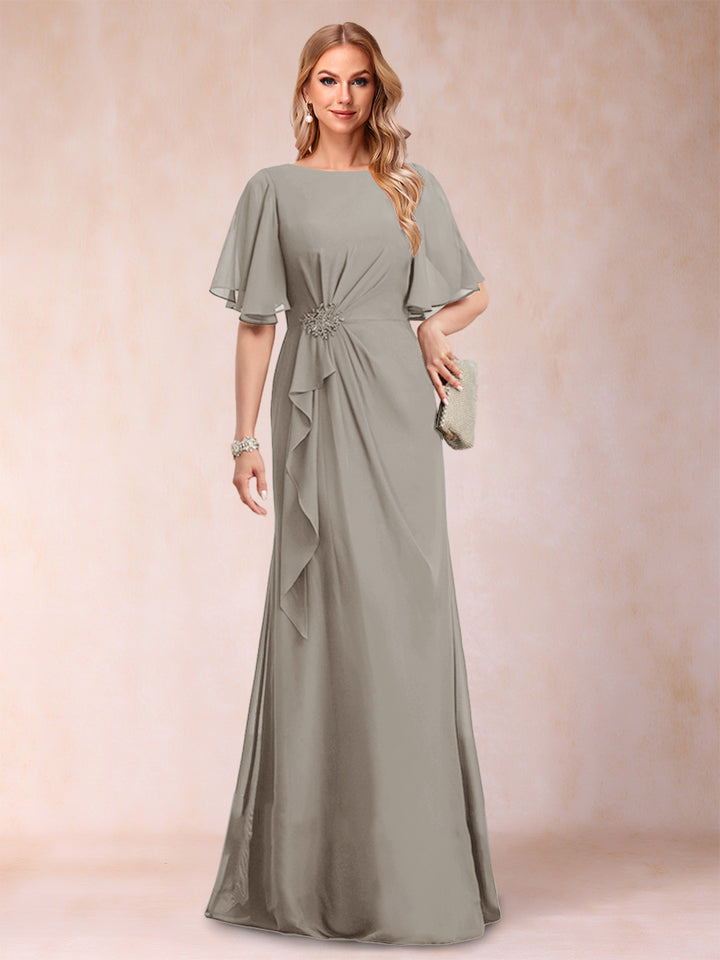 A-Line/Princess Scoop Black Chiffon Mother of the Bride Dresses with Appliques &amp; Ruffles