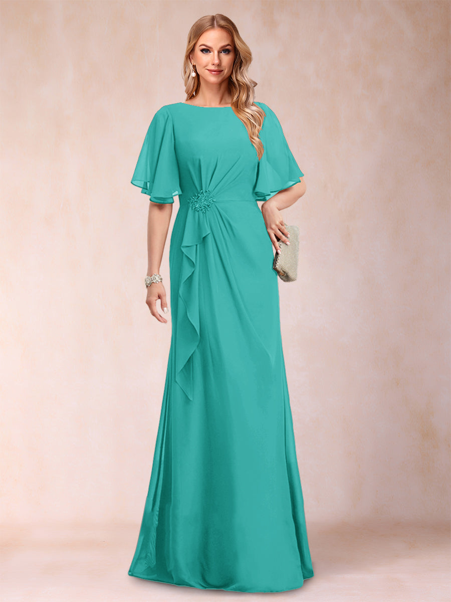 A-Line/Princess Scoop Black Chiffon Mother of the Bride Dresses with Appliques &amp; Ruffles